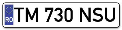 Placuta inmatriculare numar auto  TM-730-NSU, TM 730 NSU, TM730NSU
