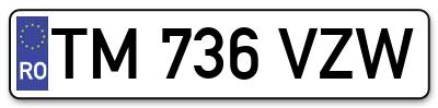 Placuta inmatriculare numar auto  TM-736-VZW, TM 736 VZW, TM736VZW
