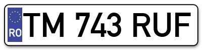 Placuta inmatriculare numar auto  TM-743-RUF, TM 743 RUF, TM743RUF