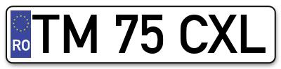 Placuta inmatriculare numar auto  TM-75-CXL, TM 75 CXL, TM75CXL