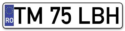 Placuta inmatriculare numar auto  TM-75-LBH, TM 75 LBH, TM75LBH