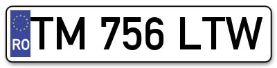 Placuta inmatriculare numar auto  TM-756-LTW, TM 756 LTW, TM756LTW