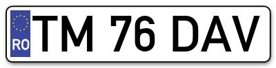 Placuta inmatriculare numar auto  TM-76-DAV, TM 76 DAV, TM76DAV