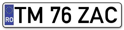 Placuta inmatriculare numar auto  TM-76-ZAC, TM 76 ZAC, TM76ZAC