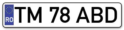 Placuta inmatriculare numar auto  TM-78-ABD, TM 78 ABD, TM78ABD
