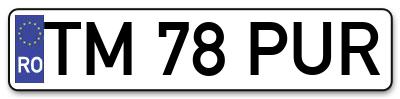 Placuta inmatriculare numar auto  TM-78-PUR, TM 78 PUR, TM78PUR