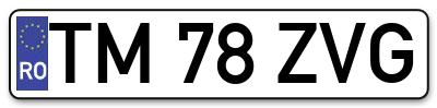 Placuta inmatriculare numar auto  TM-78-ZVG, TM 78 ZVG, TM78ZVG