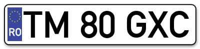 Placuta inmatriculare numar auto  TM-80-GXC, TM 80 GXC, TM80GXC