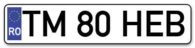 Placuta inmatriculare numar auto  TM-80-HEB, TM 80 HEB, TM80HEB