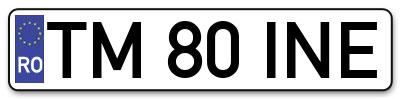 Placuta inmatriculare numar auto  TM-80-INE, TM 80 INE, TM80INE