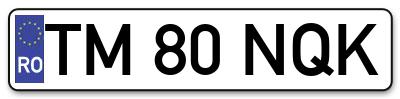 Placuta inmatriculare numar auto  TM-80-NQK, TM 80 NQK, TM80NQK