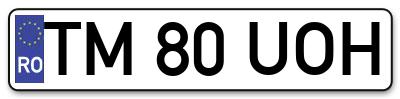 Placuta inmatriculare numar auto  TM-80-UOH, TM 80 UOH, TM80UOH