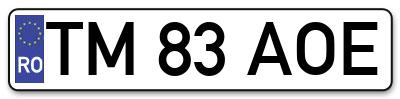 Placuta inmatriculare numar auto  TM-83-AOE, TM 83 AOE, TM83AOE