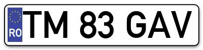 Placuta inmatriculare numar auto  TM-83-GAV, TM 83 GAV, TM83GAV