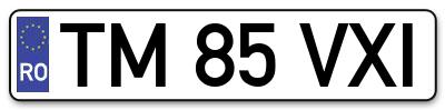 Placuta inmatriculare numar auto  TM-85-VXI, TM 85 VXI, TM85VXI