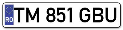 Placuta inmatriculare numar auto  TM-851-GBU, TM 851 GBU, TM851GBU