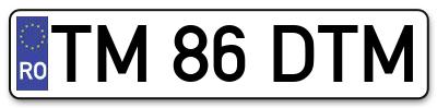 Placuta inmatriculare numar auto  TM-86-DTM, TM 86 DTM, TM86DTM