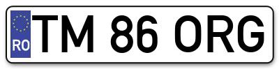 Placuta inmatriculare numar auto  TM-86-ORG, TM 86 ORG, TM86ORG