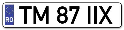 Placuta inmatriculare numar auto  TM-87-IIX, TM 87 IIX, TM87IIX