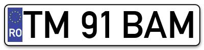 Placuta inmatriculare numar auto  TM-91-BAM, TM 91 BAM, TM91BAM