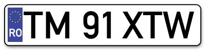Placuta inmatriculare numar auto  TM-91-XTW, TM 91 XTW, TM91XTW