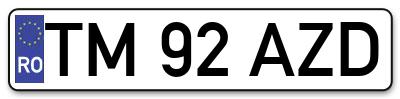 Placuta inmatriculare numar auto  TM-92-AZD, TM 92 AZD, TM92AZD
