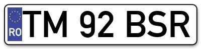 Placuta inmatriculare numar auto  TM-92-BSR, TM 92 BSR, TM92BSR
