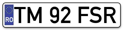 Placuta inmatriculare numar auto  TM-92-FSR, TM 92 FSR, TM92FSR