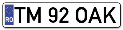 Placuta inmatriculare numar auto  TM-92-OAK, TM 92 OAK, TM92OAK