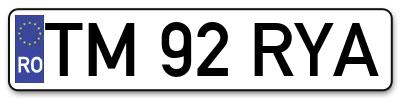 Placuta inmatriculare numar auto  TM-92-RYA, TM 92 RYA, TM92RYA