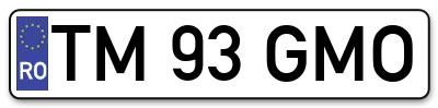 Placuta inmatriculare numar auto  TM-93-GMO, TM 93 GMO, TM93GMO