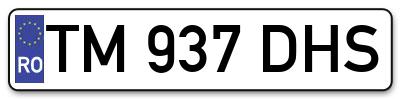 Placuta inmatriculare numar auto  TM-937-DHS, TM 937 DHS, TM937DHS