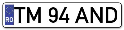 Placuta inmatriculare numar auto  TM-94-AND, TM 94 AND, TM94AND