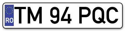 Placuta inmatriculare numar auto  TM-94-PQC, TM 94 PQC, TM94PQC