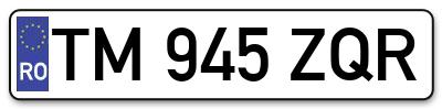 Placuta inmatriculare numar auto  TM-945-ZQR, TM 945 ZQR, TM945ZQR