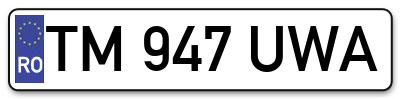 Placuta inmatriculare numar auto  TM-947-UWA, TM 947 UWA, TM947UWA