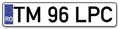 Placuta inmatriculare numar auto  TM-96-LPC, TM 96 LPC, TM96LPC