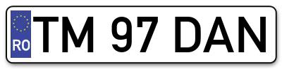 Placuta inmatriculare numar auto  TM-97-DAN, TM 97 DAN, TM97DAN