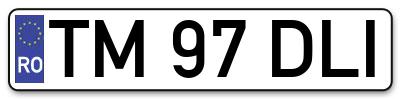 Placuta inmatriculare numar auto  TM-97-DLI, TM 97 DLI, TM97DLI
