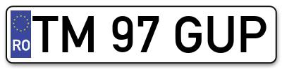 Placuta inmatriculare numar auto  TM-97-GUP, TM 97 GUP, TM97GUP