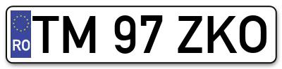 Placuta inmatriculare numar auto  TM-97-ZKO, TM 97 ZKO, TM97ZKO