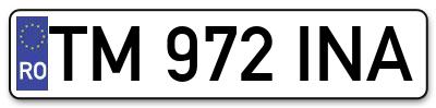 Placuta inmatriculare numar auto  TM-972-INA, TM 972 INA, TM972INA
