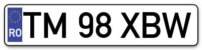 Placuta inmatriculare numar auto  TM-98-XBW, TM 98 XBW, TM98XBW