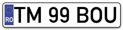 Placuta inmatriculare numar auto  TM-99-BOU, TM 99 BOU, TM99BOU