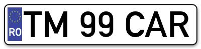Placuta inmatriculare numar auto  TM-99-CAR, TM 99 CAR, TM99CAR