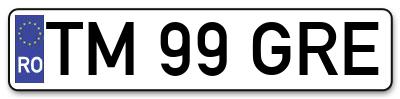 Placuta inmatriculare numar auto  TM-99-GRE, TM 99 GRE, TM99GRE
