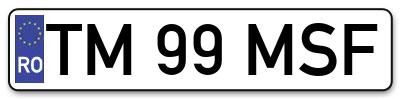 Placuta inmatriculare numar auto  TM-99-MSF, TM 99 MSF, TM99MSF