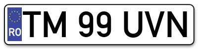 Placuta inmatriculare numar auto  TM-99-UVN, TM 99 UVN, TM99UVN