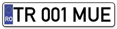 Placuta inmatriculare numar auto  TR-001-MUE, TR 001 MUE, TR001MUE