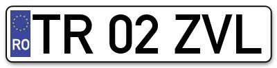 Placuta inmatriculare numar auto  TR-02-ZVL, TR 02 ZVL, TR02ZVL